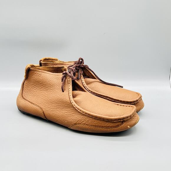 UGG Boots Mens 11 Brown Leather Carraway Moccasin Lace Up Slippers Comfort Shoes